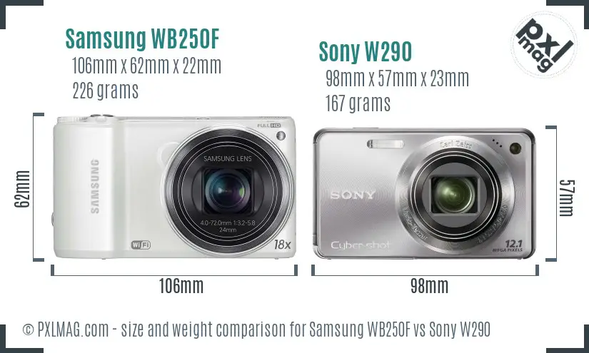 Samsung WB250F vs Sony W290 size comparison Samsung WB250F vs Sony W290 size comparison