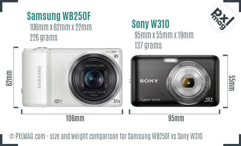 Samsung WB250F vs Sony W310 size comparison