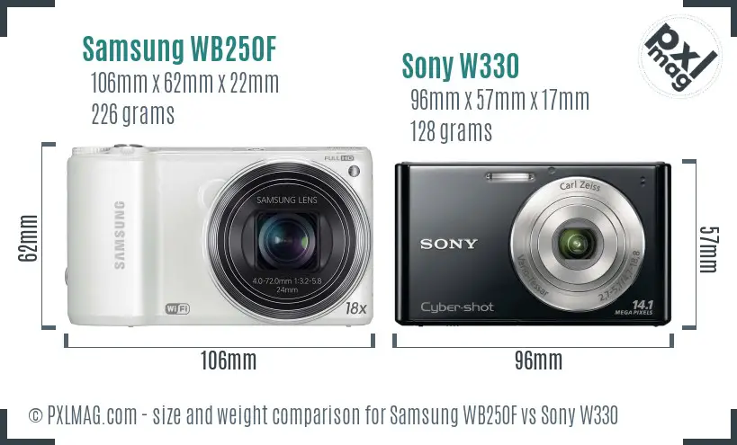 Samsung WB250F vs Sony W330 size comparison Samsung WB250F vs Sony W330 size comparison