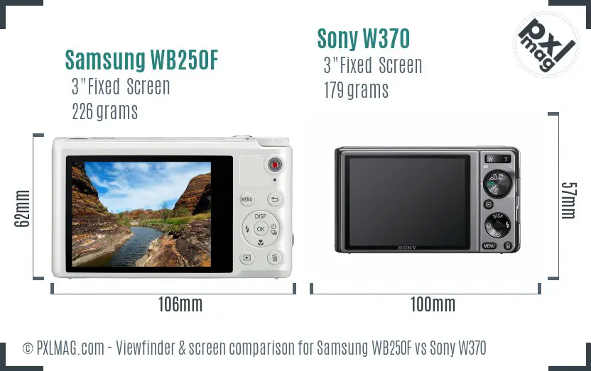 Samsung WB250F vs Sony W370 Screen and Viewfinder comparison