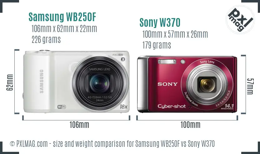 Samsung WB250F vs Sony W370 size comparison