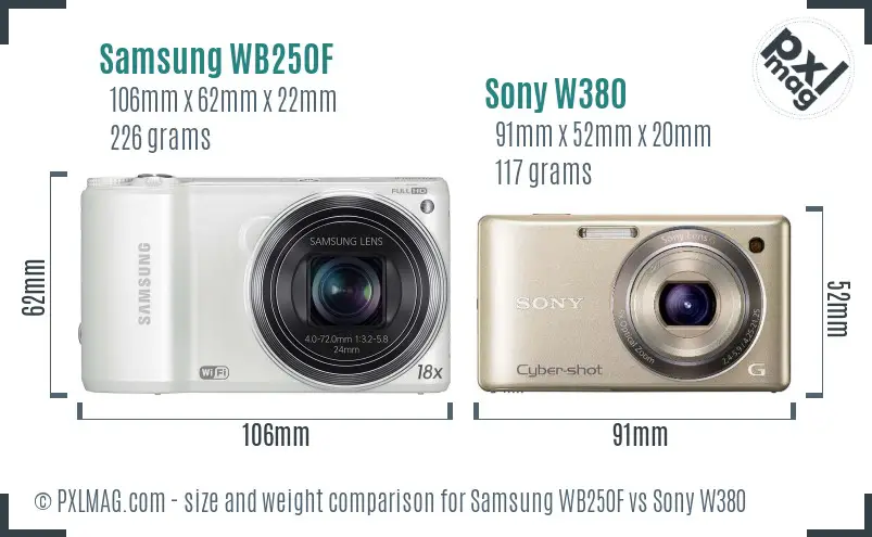 Samsung WB250F vs Sony W380 size comparison Samsung WB250F vs Sony W380 size comparison
