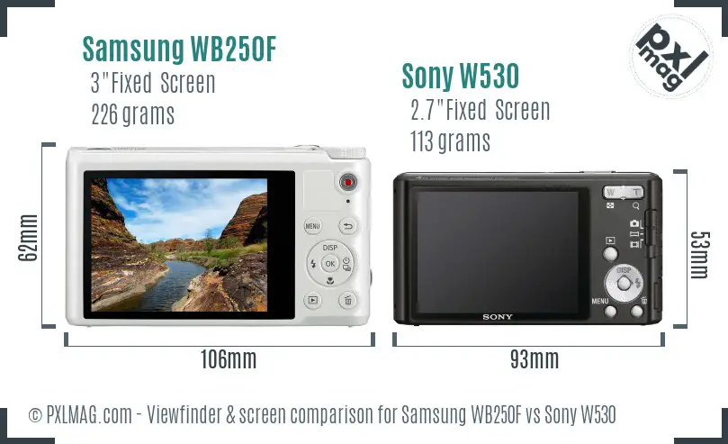 Samsung WB250F vs Sony W530 Screen and Viewfinder comparison