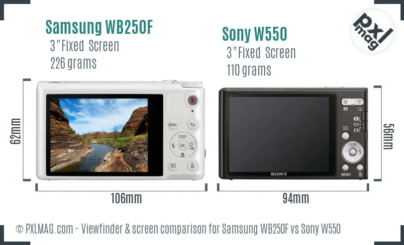 Samsung WB250F vs Sony W550 Screen and Viewfinder comparison