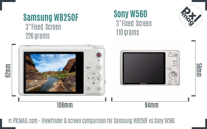 Samsung WB250F vs Sony W560 Screen and Viewfinder comparison