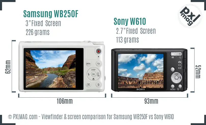 Samsung WB250F vs Sony W610 Screen and Viewfinder comparison