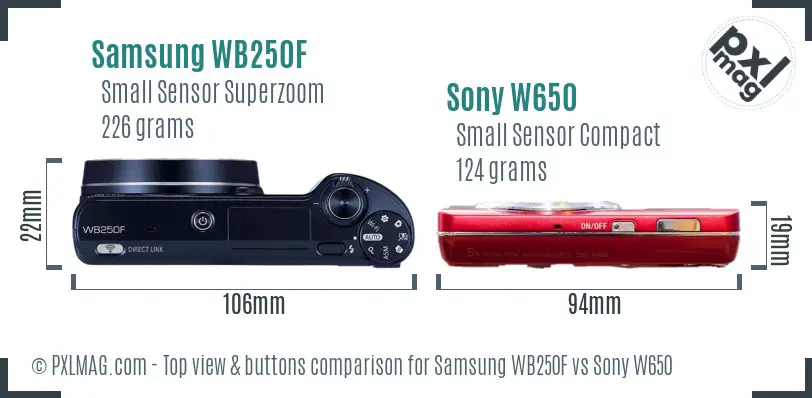 Samsung WB250F vs Sony W650 top view buttons comparison