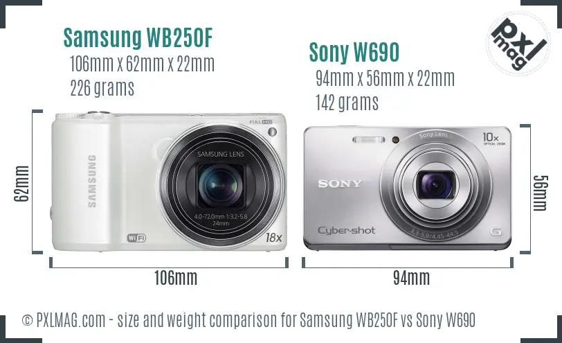 Samsung WB250F vs Sony W690 size comparison