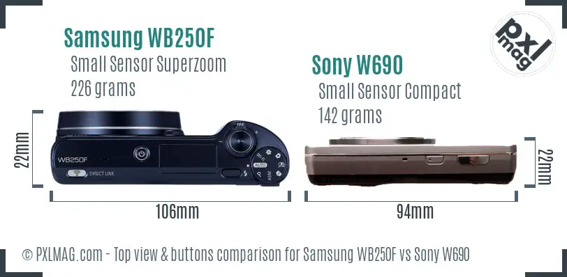 Samsung WB250F vs Sony W690 top view buttons comparison