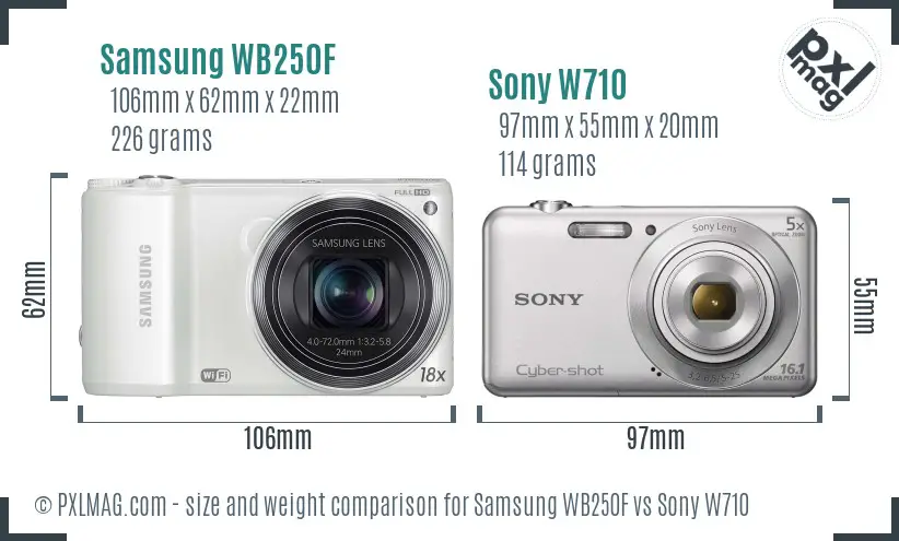 Samsung WB250F vs Sony W710 size comparison