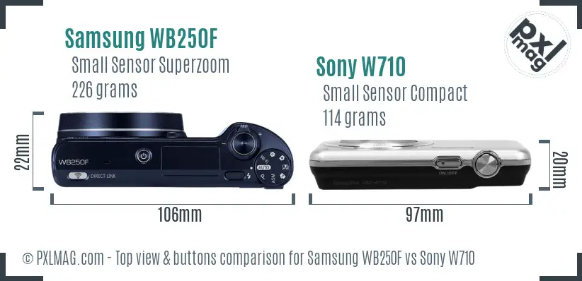 Samsung WB250F vs Sony W710 top view buttons comparison