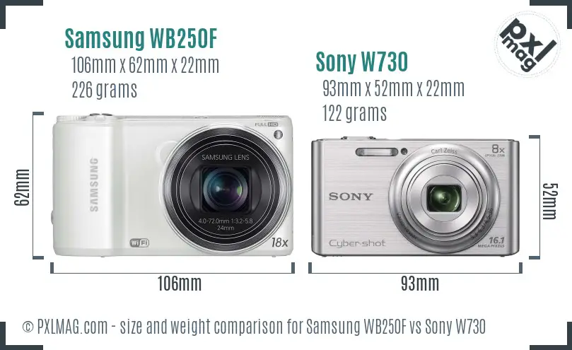 Samsung WB250F vs Sony W730 size comparison Samsung WB250F vs Sony W730 size comparison