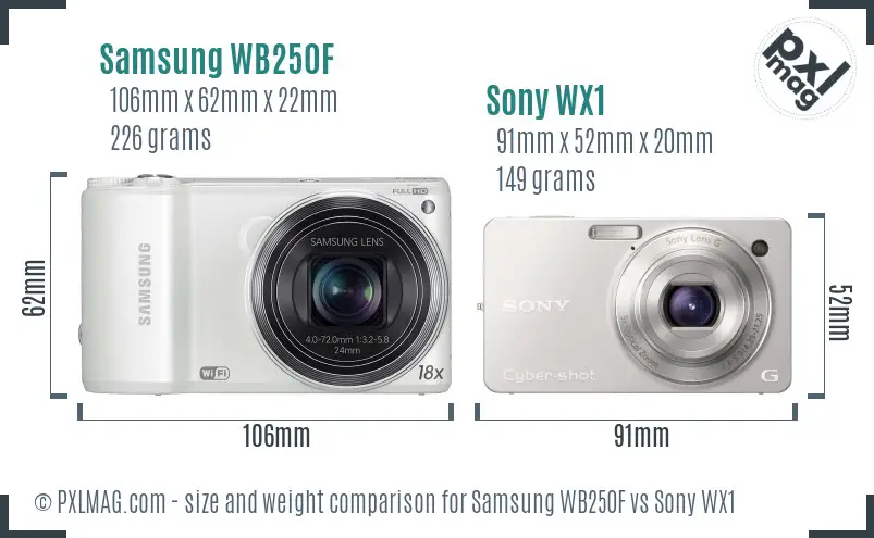 Samsung WB250F vs Sony WX1 size comparison