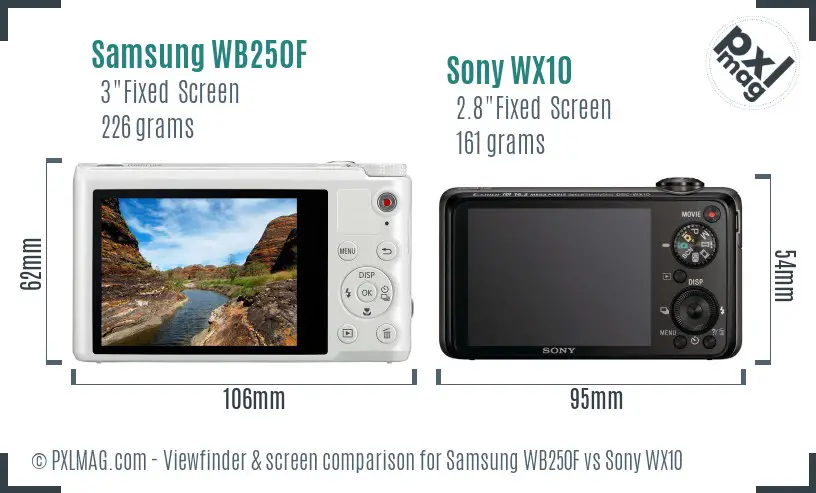 Samsung WB250F vs Sony WX10 Screen and Viewfinder comparison