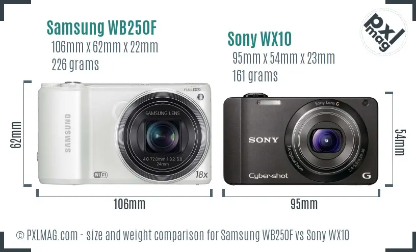 Samsung WB250F vs Sony WX10 size comparison