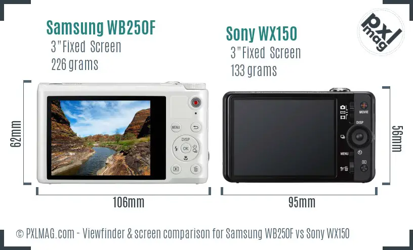 Samsung WB250F vs Sony WX150 Screen and Viewfinder comparison
