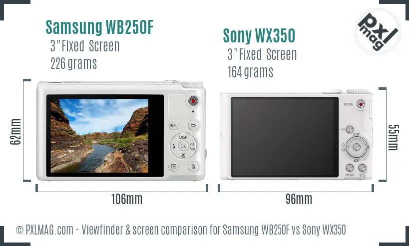 Samsung WB250F vs Sony WX350 Screen and Viewfinder comparison