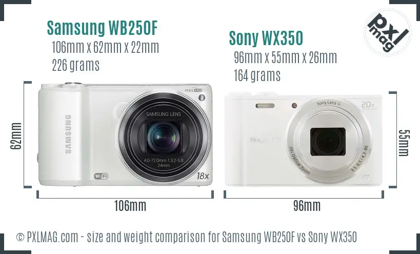 Samsung WB250F vs Sony WX350 size comparison