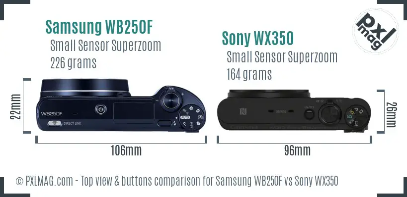 Samsung WB250F vs Sony WX350 top view buttons comparison