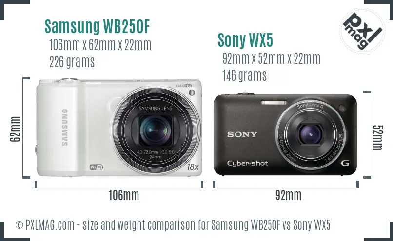Samsung WB250F vs Sony WX5 size comparison Samsung WB250F vs Sony WX5 size comparison