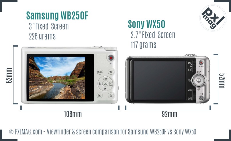 Samsung WB250F vs Sony WX50 Screen and Viewfinder comparison