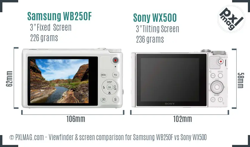 Samsung WB250F vs Sony WX500 Screen and Viewfinder comparison