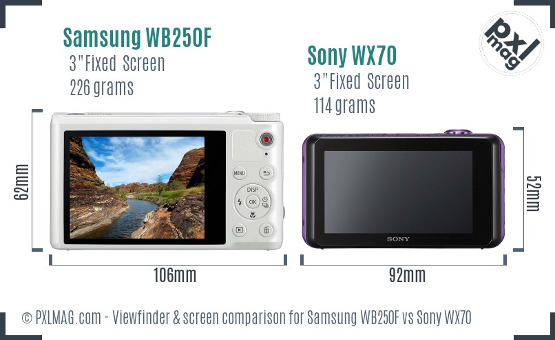 Samsung WB250F vs Sony WX70 Screen and Viewfinder comparison