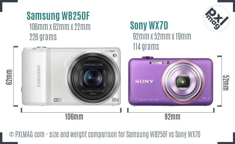 Samsung WB250F vs Sony WX70 size comparison