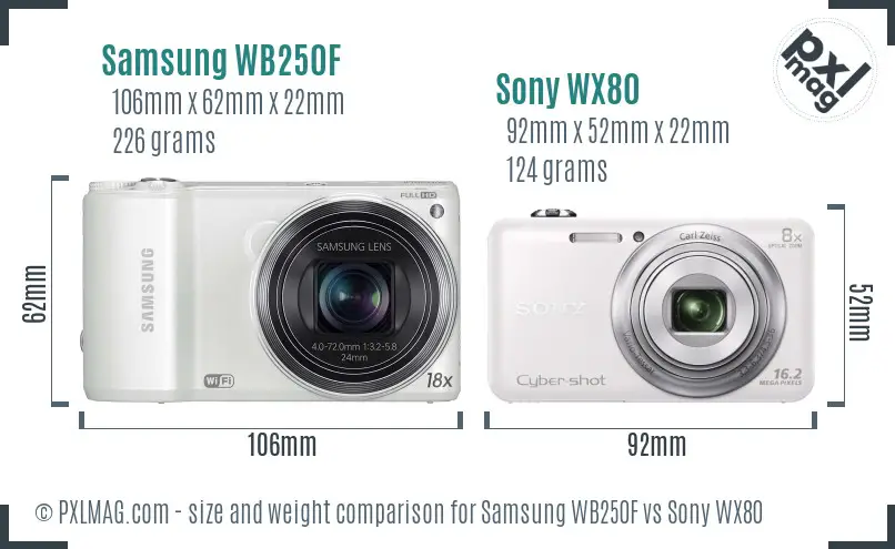 Samsung WB250F vs Sony WX80 size comparison Samsung WB250F vs Sony WX80 size comparison