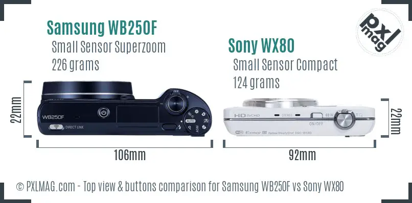 Samsung WB250F vs Sony WX80 top view buttons comparison Samsung WB250F vs Sony WX80 top view buttons comparison