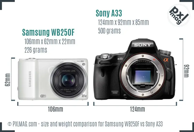 Samsung WB250F vs Sony A33 size comparison Samsung WB250F vs Sony A33 size comparison