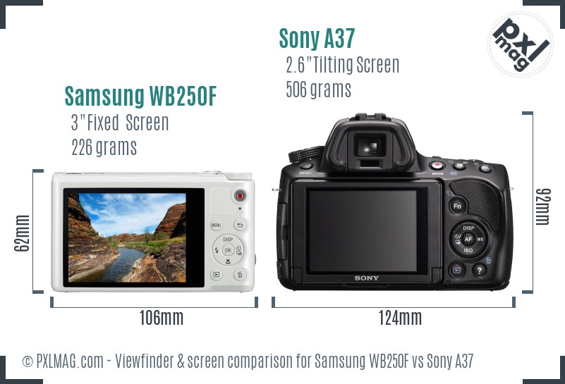 Samsung WB250F vs Sony A37 Screen and Viewfinder comparison