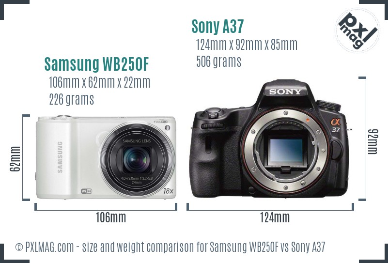 Samsung WB250F vs Sony A37 size comparison