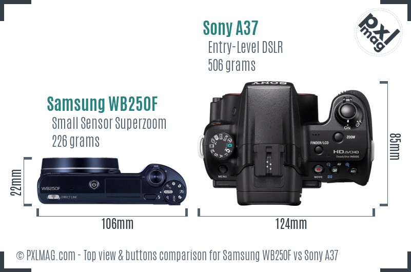 Samsung WB250F vs Sony A37 top view buttons comparison