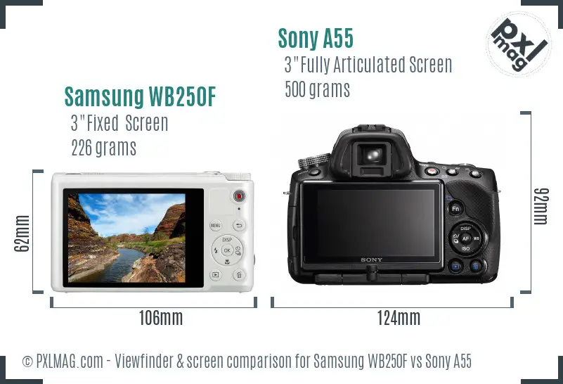 Samsung WB250F vs Sony A55 Screen and Viewfinder comparison
