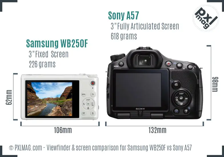 Samsung WB250F vs Sony A57 Screen and Viewfinder comparison