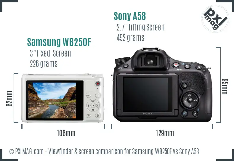 Samsung WB250F vs Sony A58 Screen and Viewfinder comparison