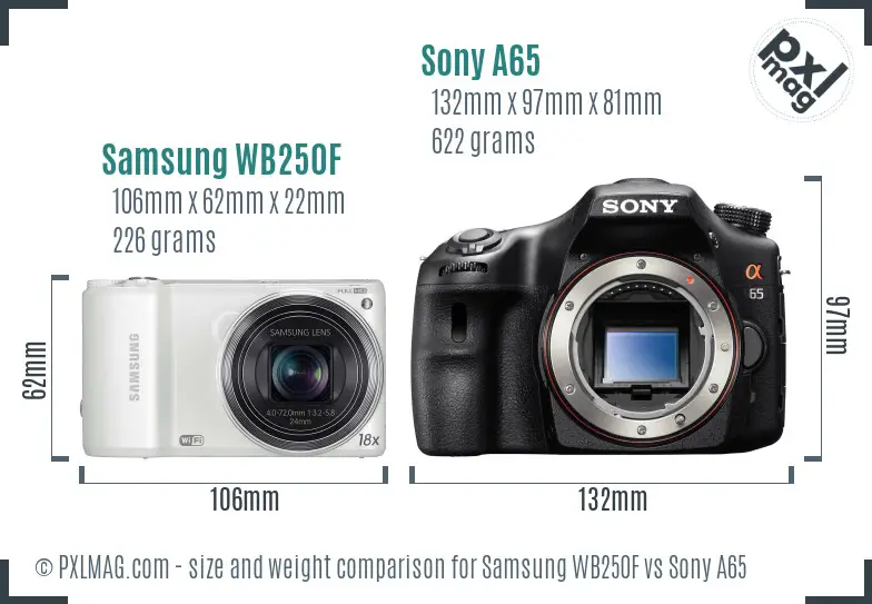 Samsung WB250F vs Sony A65 size comparison Samsung WB250F vs Sony A65 size comparison