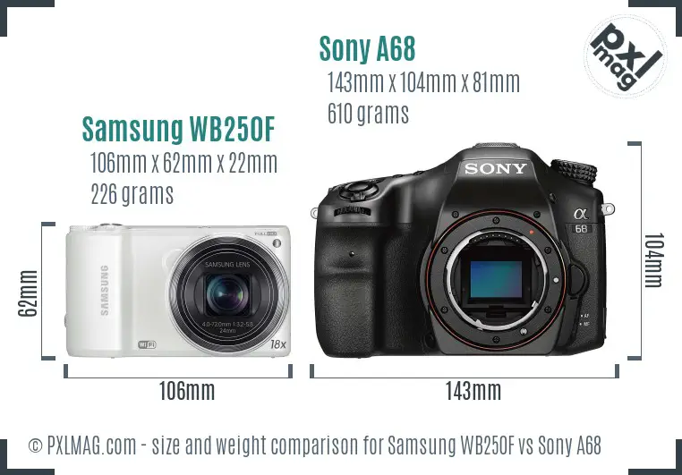 Samsung WB250F vs Sony A68 size comparison