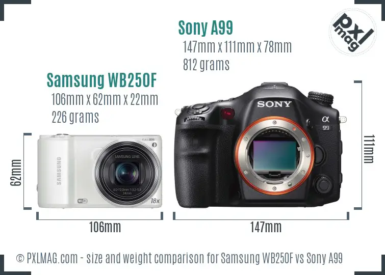 Samsung WB250F vs Sony A99 size comparison