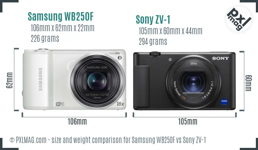 Samsung WB250F vs Sony ZV-1 size comparison