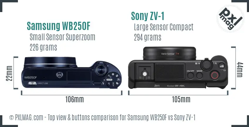 Samsung WB250F vs Sony ZV-1 top view buttons comparison