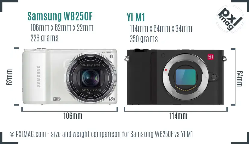 Samsung WB250F vs YI M1 size comparison