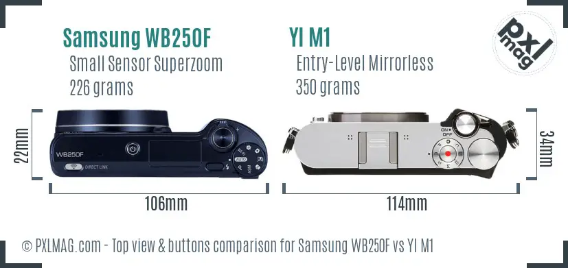 Samsung WB250F vs YI M1 top view buttons comparison