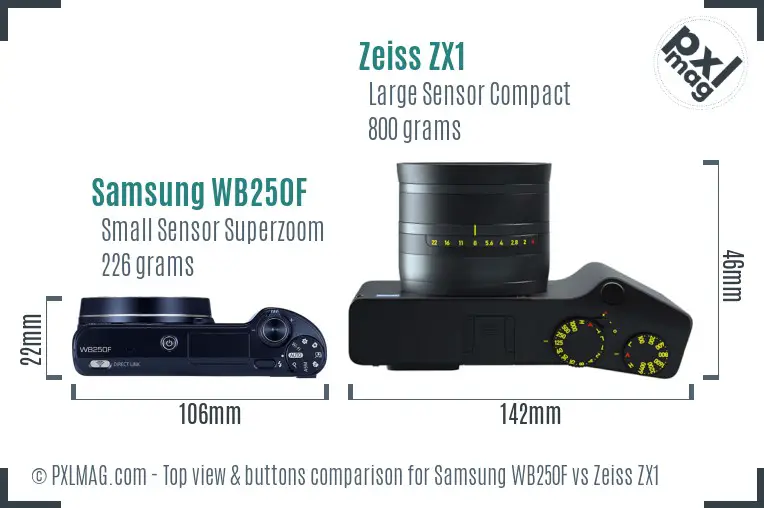 Samsung WB250F vs Zeiss ZX1 top view buttons comparison