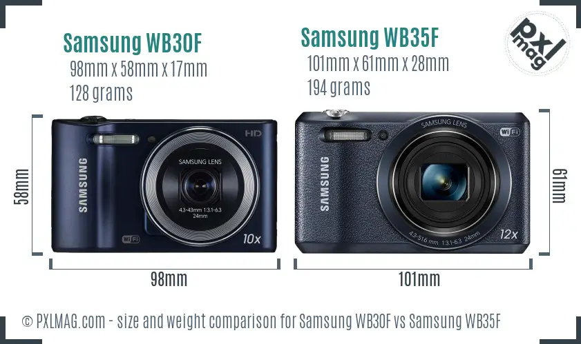 Samsung WB30F vs Samsung WB35F size comparison