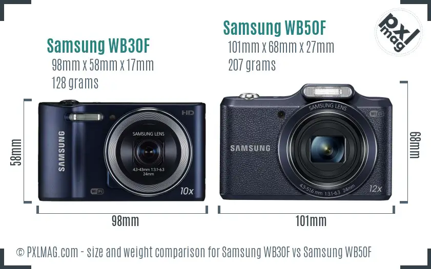 Samsung WB30F vs Samsung WB50F size comparison