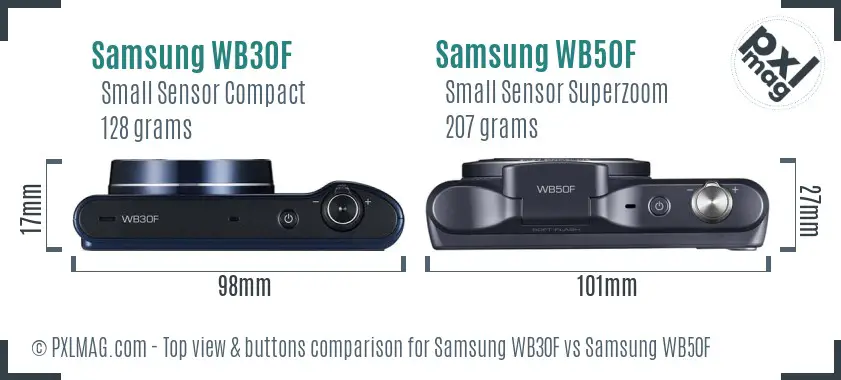 Samsung WB30F vs Samsung WB50F top view buttons comparison
