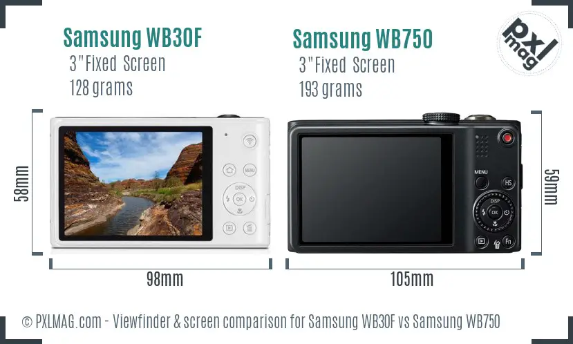 Samsung WB30F vs Samsung WB750 Screen and Viewfinder comparison