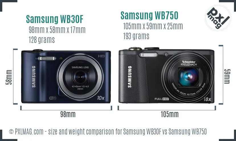 Samsung WB30F vs Samsung WB750 size comparison